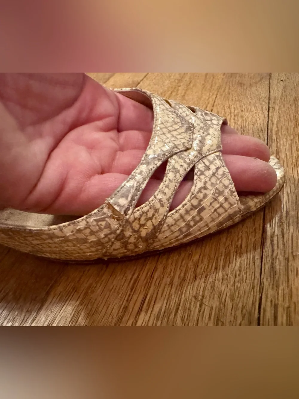 Jimmy Choo Beige Snake-Print Peep Toe Heels - 40.5